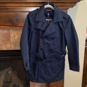 Navy blue short trenchcoat preppy classic nautical timeless high quality est S